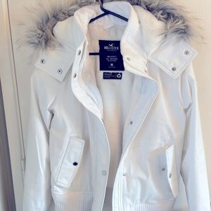 White, Hollister bomber jacket, size Medium